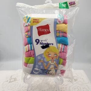 Girls Hanes 9 Pack Tagless Hipsters Soft Cotton Breathable No Ride Up Size 12